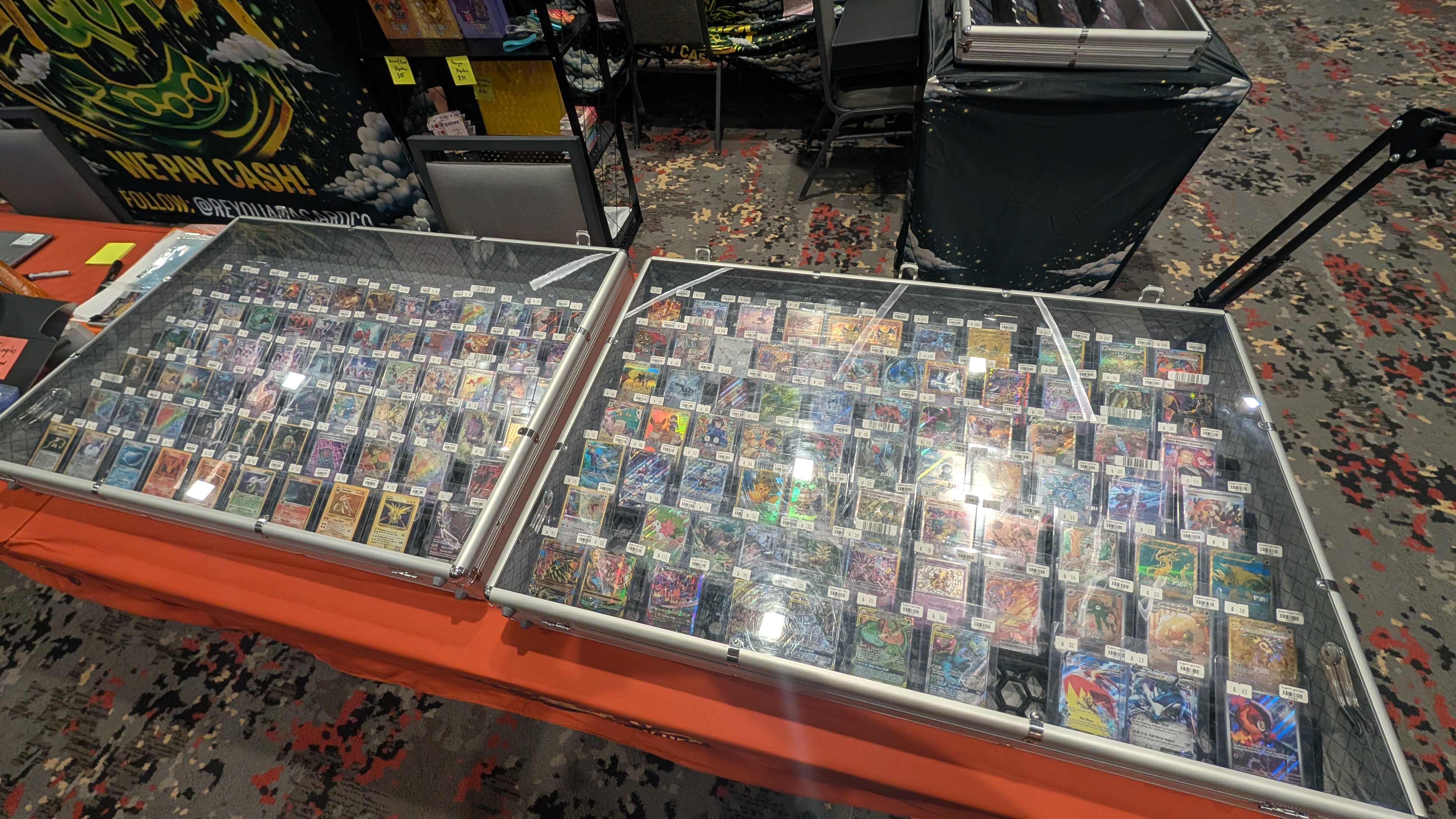 Display case with graded cards and singles
